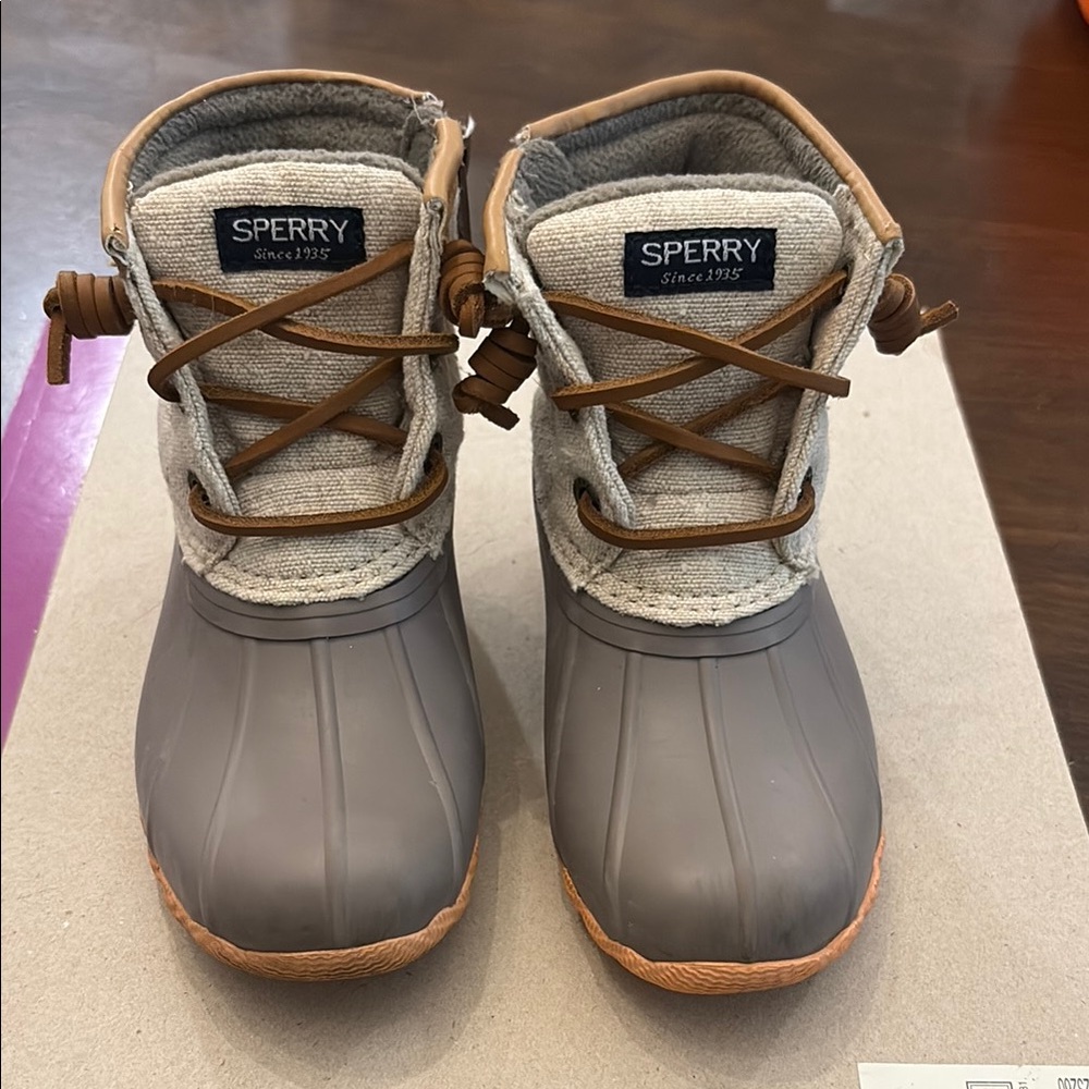 Sperry Gray and Tan Rain & Snow Boots with Lace-up Design